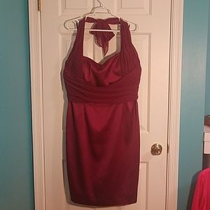 Wine Colored Sweetheart Neckline Halter Dress